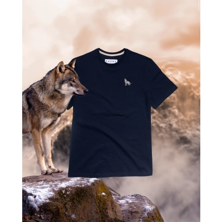 T-shirt męski Basic z wilkiem szarym - granatowy
